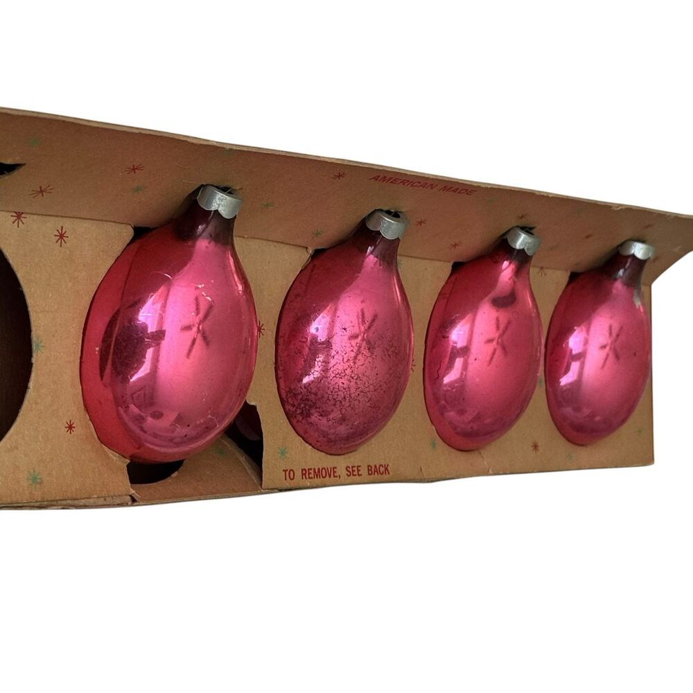 Vintage Coby Pear Shaped Christmas Ornaments Original Box Mercury Glass USA
